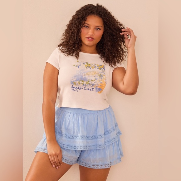 Arula Raleigh Lace Eyelet Ruffle Shorts Blue 2X B Coquette Cottage Feminine Boho - Picture 1 of 11